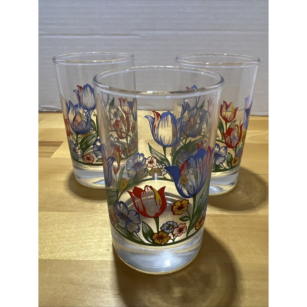 Vintage Corelle "Fresh Cut Flowers" Juice Glasses 7oz - Set of 3